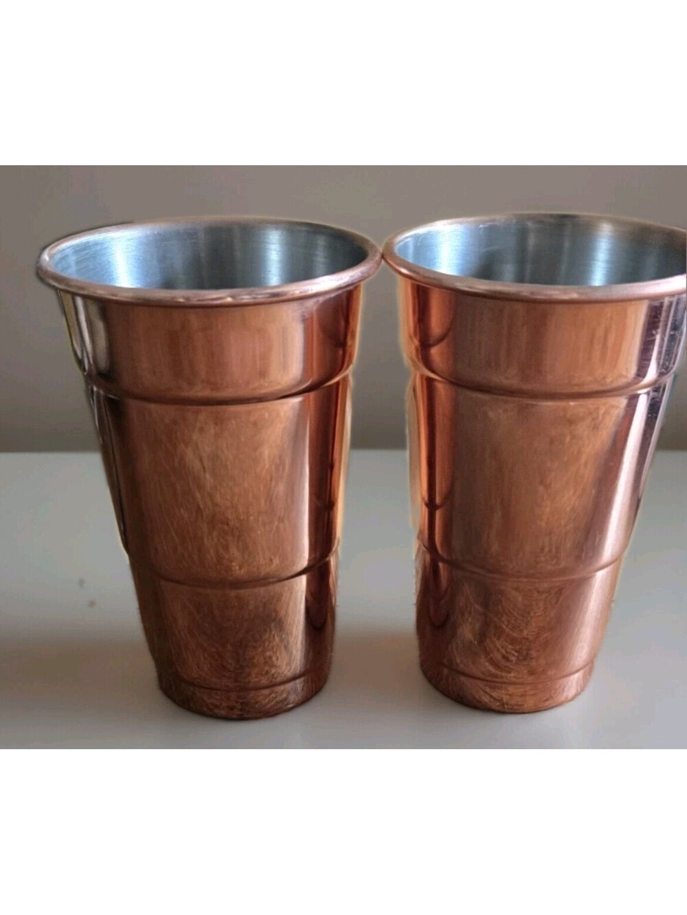 Pair Copper Tinned Water Glass Tumblers Drinking Glasses 16OZ Set Of 2 Barware